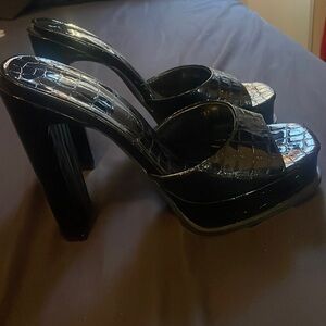 Black Crocodile Print platform heels